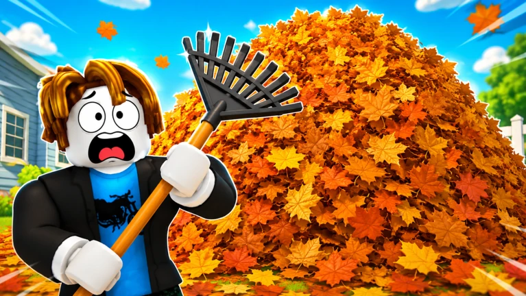 A player frozen in shock in front of a towering leaf pile