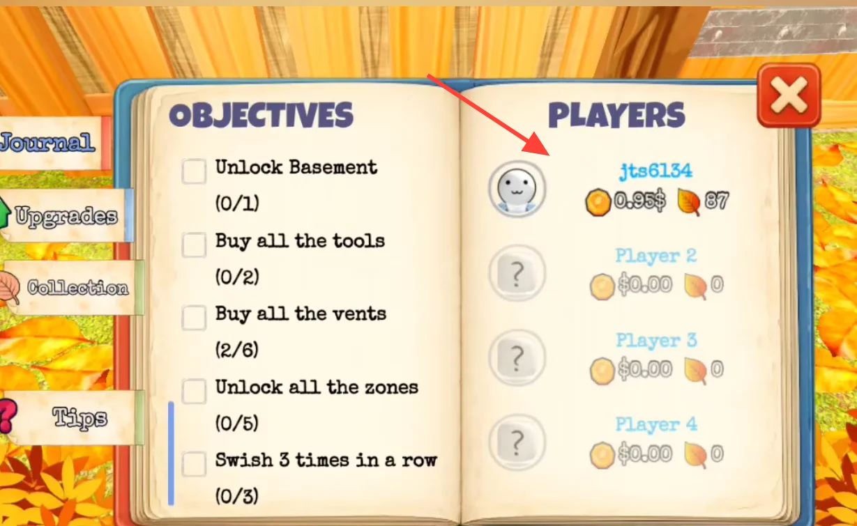The in-game Journal open to the Objectives checklist and Players panel